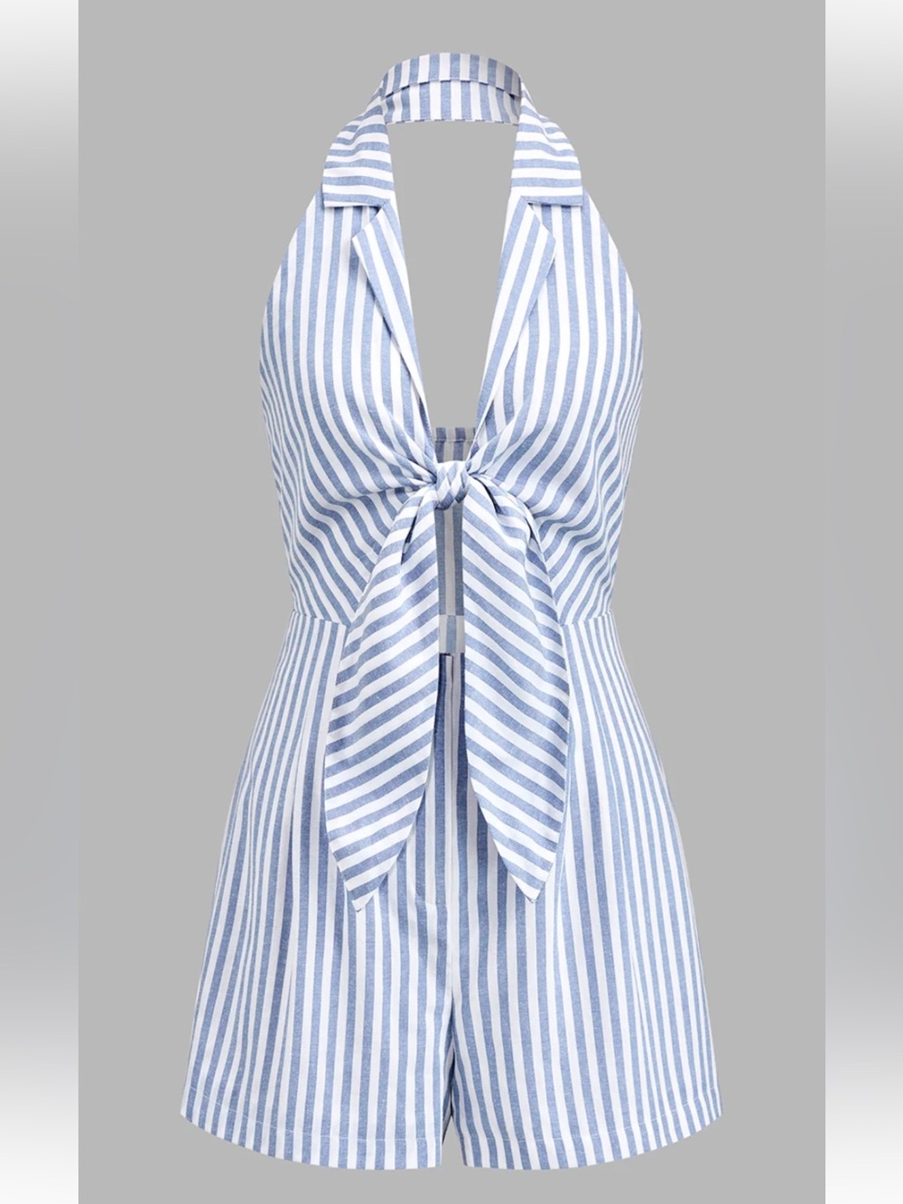 Commense Halter Tie Front Striped Romper